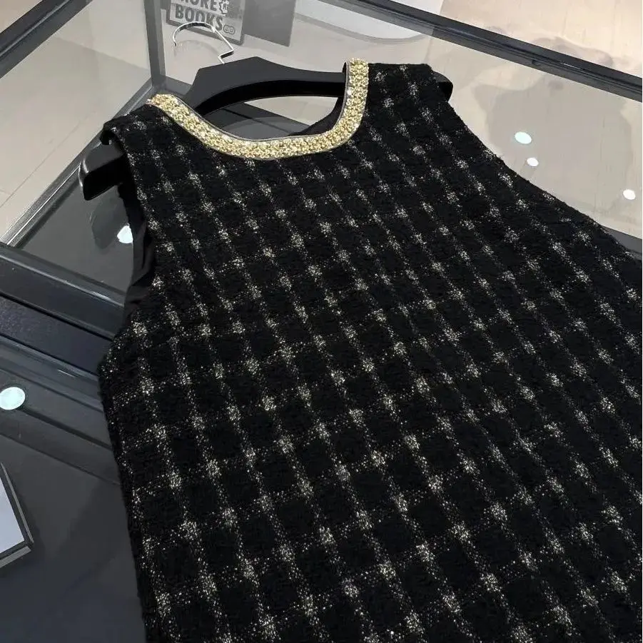 2026 Spring Wool Dress New Sleeveless Premium Vest Beaded Fragrant Celebrity Dresses