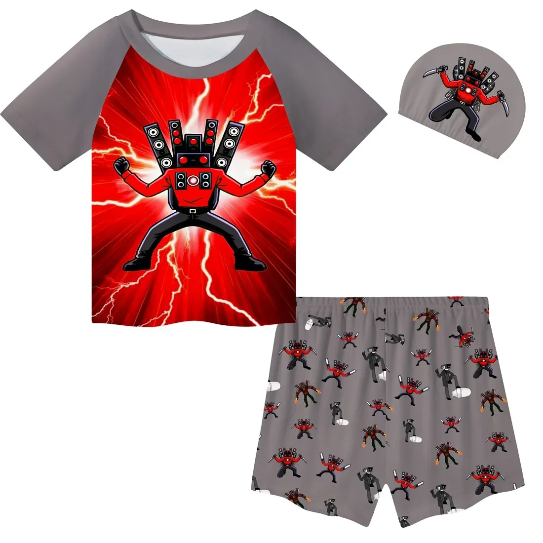 

2024 New Skibidi Toilets Vs Multiverse Peripheral Boys Quick-drying Breathable Swimsuit Three-piece Set Best Gift for Children