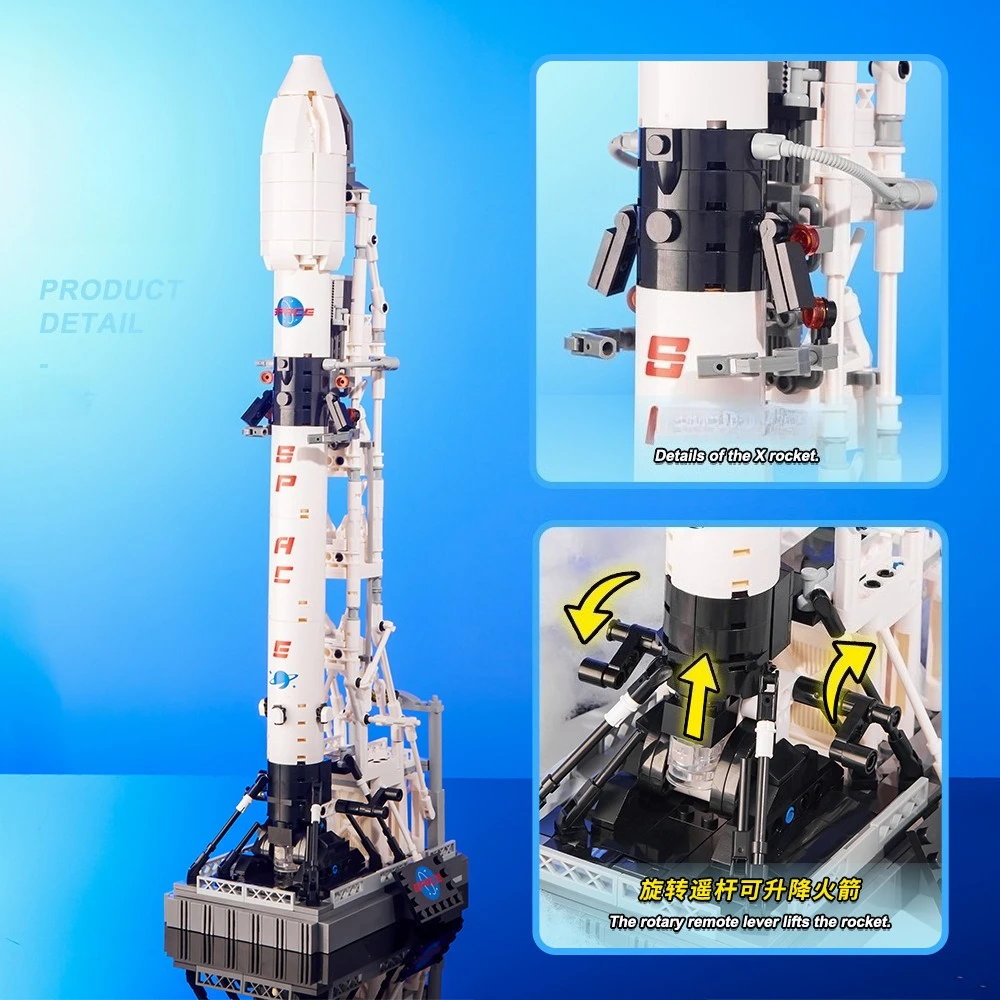 

MOC Space Rocket + Launch Pad Model Building Blocks With Light Creative 869PCS Spacecraft Assembly Small Bricks Toys Boys Gifts