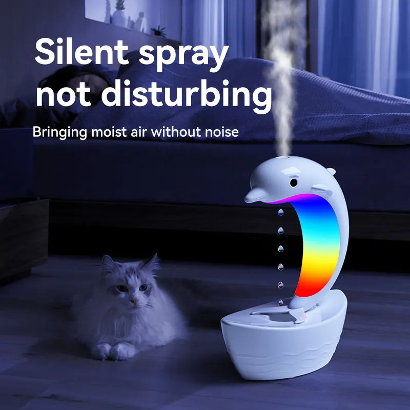 New style anti gravity humidifier, desktop dolphin speaker, ambient light, bass Bluetooth speaker, home atomizer