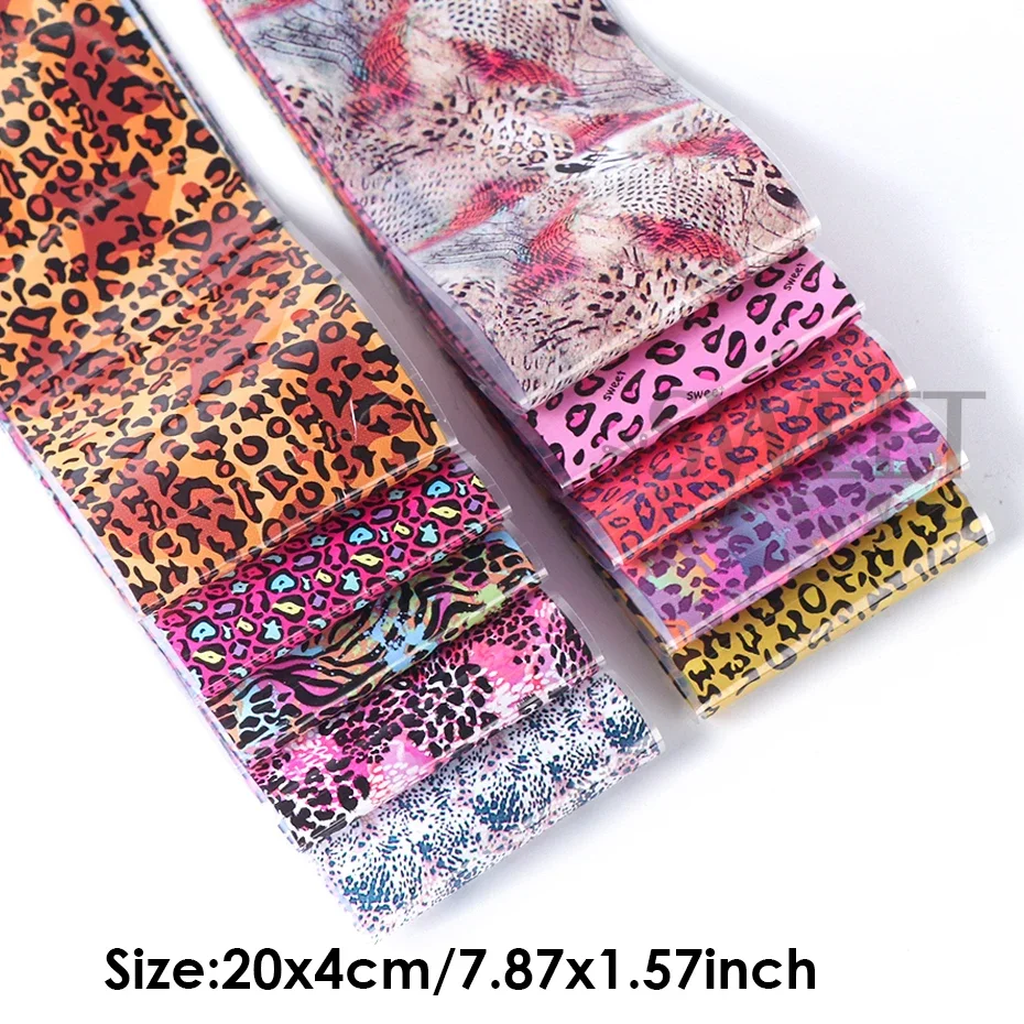 10 pçs colorido leopardo impressão folha de transferência de unhas pele de tigre zebra animal selvagem listra céu estrelado papel inverno estilo sexy manicure
