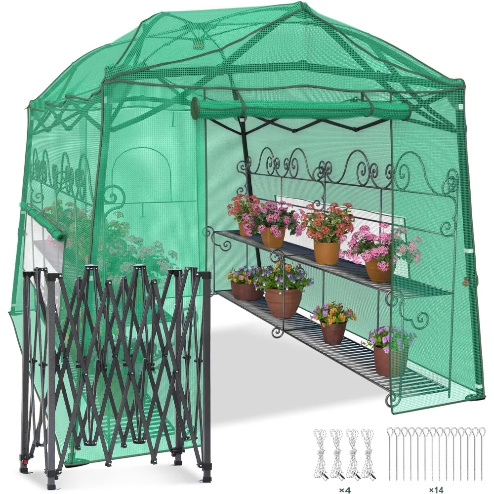 

11 x 8.5 FT Walk-in Greenhouse, Portable Pop-up Green House 3 Adjustable Hights Heavy Duty Plant Gardening Canopy with Durable P