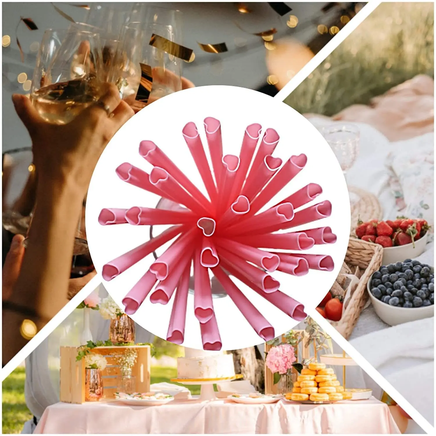 25pcs Creative Heart-shaped Pink Straws Love Straight Straw Creative Single Individually Packaged Straw Wedding Birthday Straws