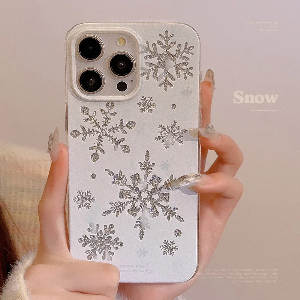 Bling Bling Glitter Winter Snowflakes Christmas Style Phone Cover Case For iPhone 16 15 14 13 12 11 Pro Max 8 7 Plus X XR XS