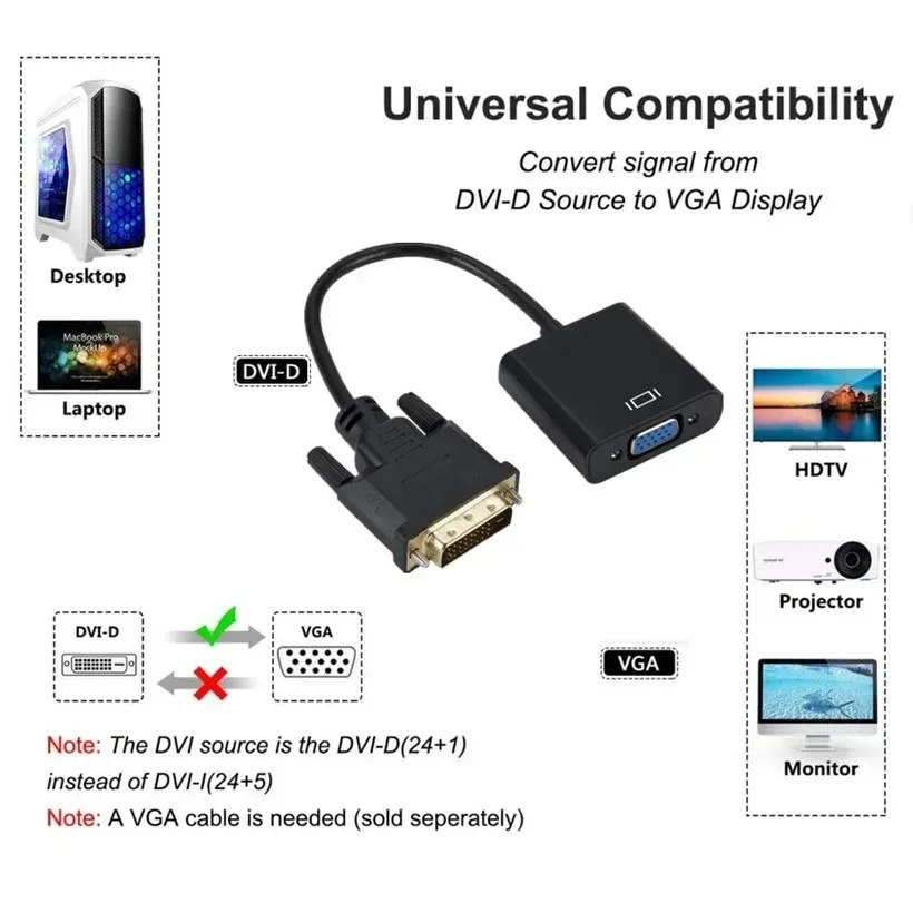 MnnWuu Full HD 1080P DVI-D DVI To VGA Adapter Video Cable Converter 24+1 25Pin To 15Pin Cable Converter for PC Computer Monitor