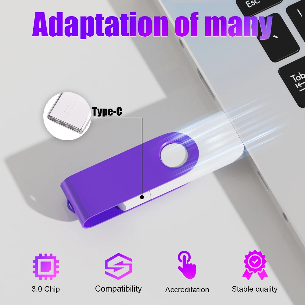 

Metal clip USB Flash Drive TYPE-C Pen Drive Rotatable Memory Stick Metal Creative Business Gift USB Stick Key Chain White U Disk