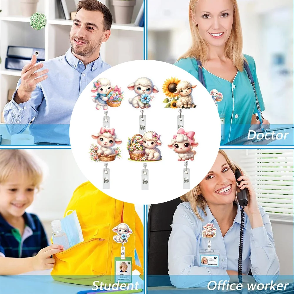 Decoración de Pascua, soporte retráctil para tarjeta de identificación, carrete, llavero, flor de cordero de Pascua, insignia de girasol, carrete para regalo de enfermera y Doctor