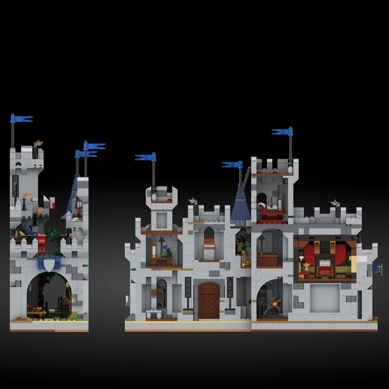 MOC – modèle d'angle cheval chevalier, architecture médiévale, blocs de construction à assembler soi-même, jouets, cadeau d'anniversaire pour enfants