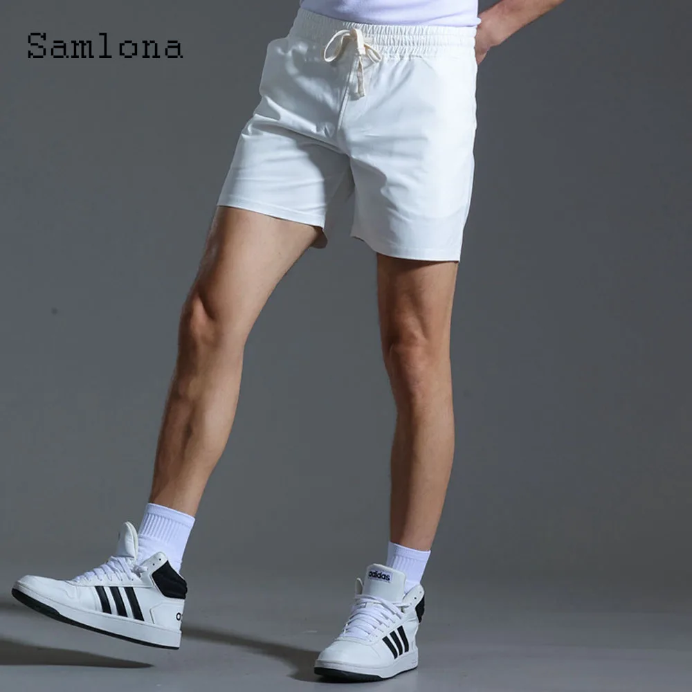 Men Cotton Shorts White Blue Elastic Waist Pocket Short Pants Male Running Sportwear 2024 Stylish simplicity Casual Beach Shorts