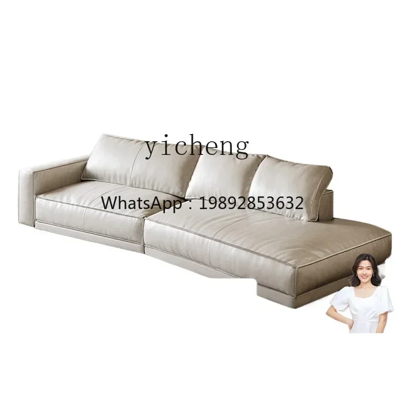 

XLL . Italian leather sofa modern simple living room square cream leather art sofa