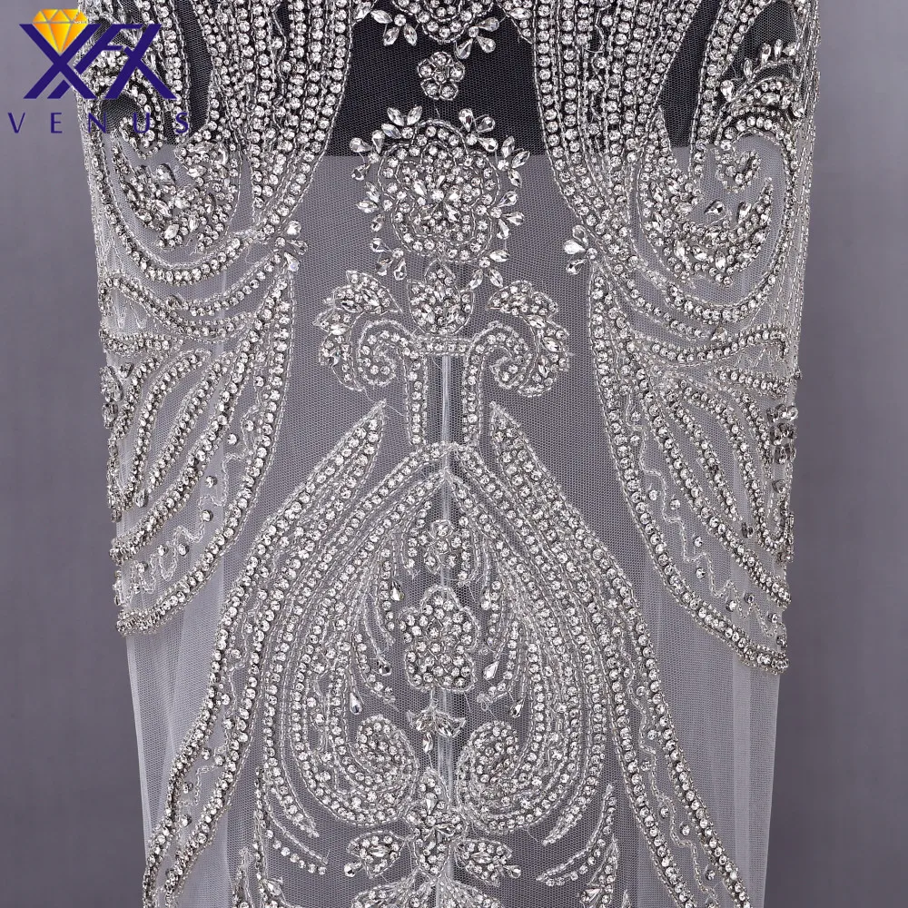 XFX VENUS 1 Set Handmade Crysta Wedding Diamond Long Bodice Patches Rhinestone Beaded Appliqued Patch Wedding Ball Gown