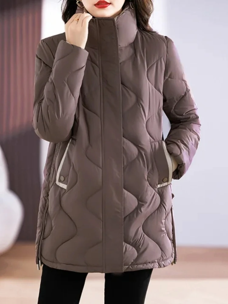 2023 Winter New Women Parkas Mid Length Standing Collar Down Cotton Overcoat Female Casual Thick Warm Windproof Jackets Ladies