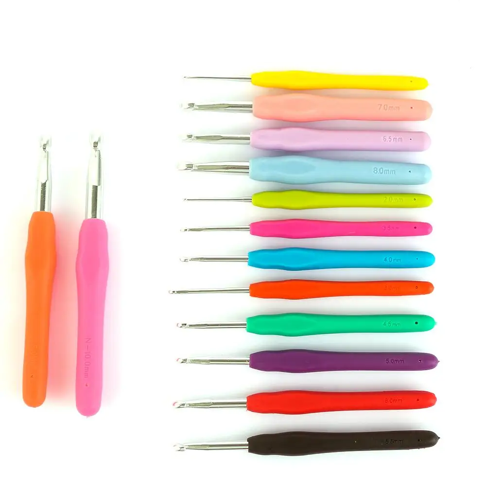 2.0-10mm Soft Grip Ergonomic Handle Craft Tools Weave Yarn Crochet Hook Knitting Needles Aluminum