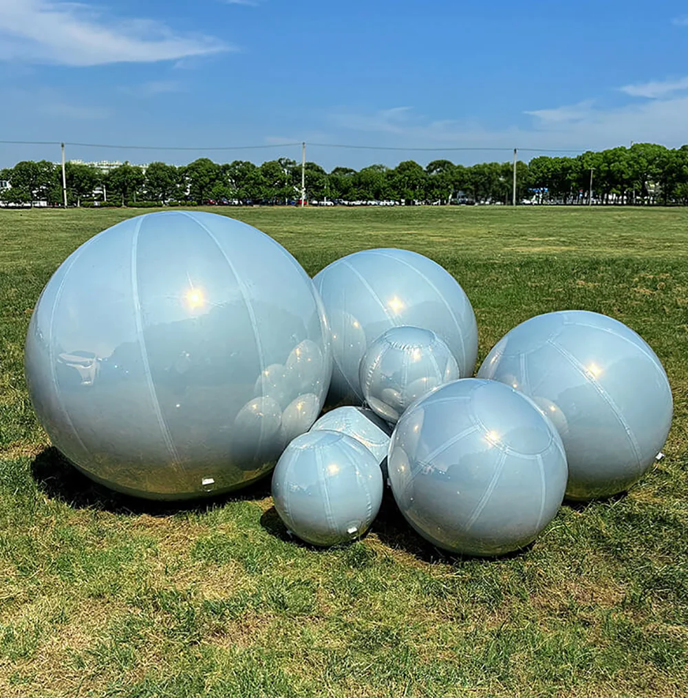 Bolas de espejo inflables gigantes blancas, esfera cromada metálica, decoración para eventos de boda, globos de espejo grandes que soplan a la venta