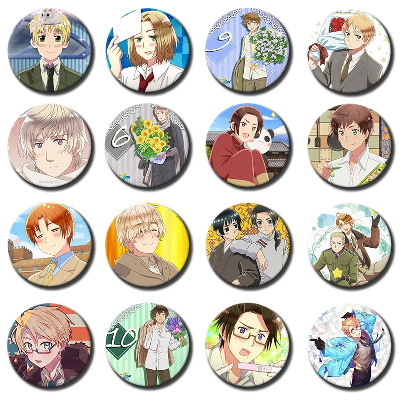 Creative Cartoon Character Enamel Pins Anime Hetalia World Stars Brooches Badges for Backpacks Jackets Hats Cosplay Accessories