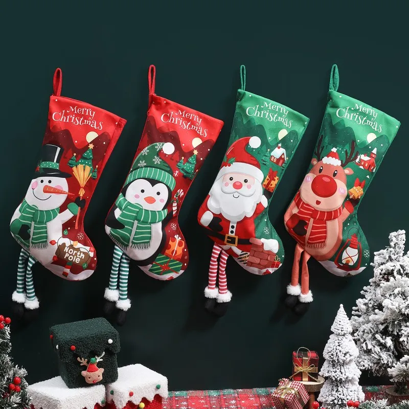 

Fabric Christmas Stocking Large Santa Print for Hanging by Fireplace Spacious for Holiday Storage and Decoration