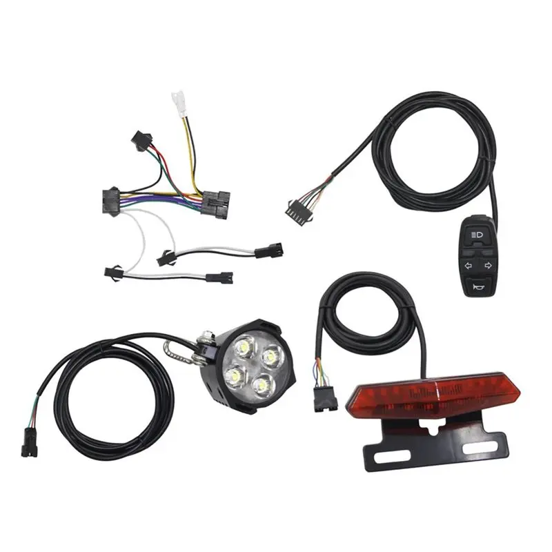 

12-72V E-Bike Front Lighting Rear Brake Light Set Electric Bike Turn Signal Lamp With Horn Headlight Switch-AT20