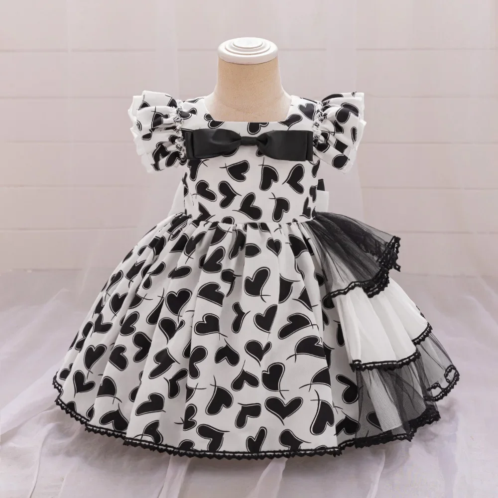 

Toddler Black Love Halloween Baby Girl Dress Wedding Gown Bow Princess 1st Birthday Party Dress for Girls Lace Bridemaid Costume