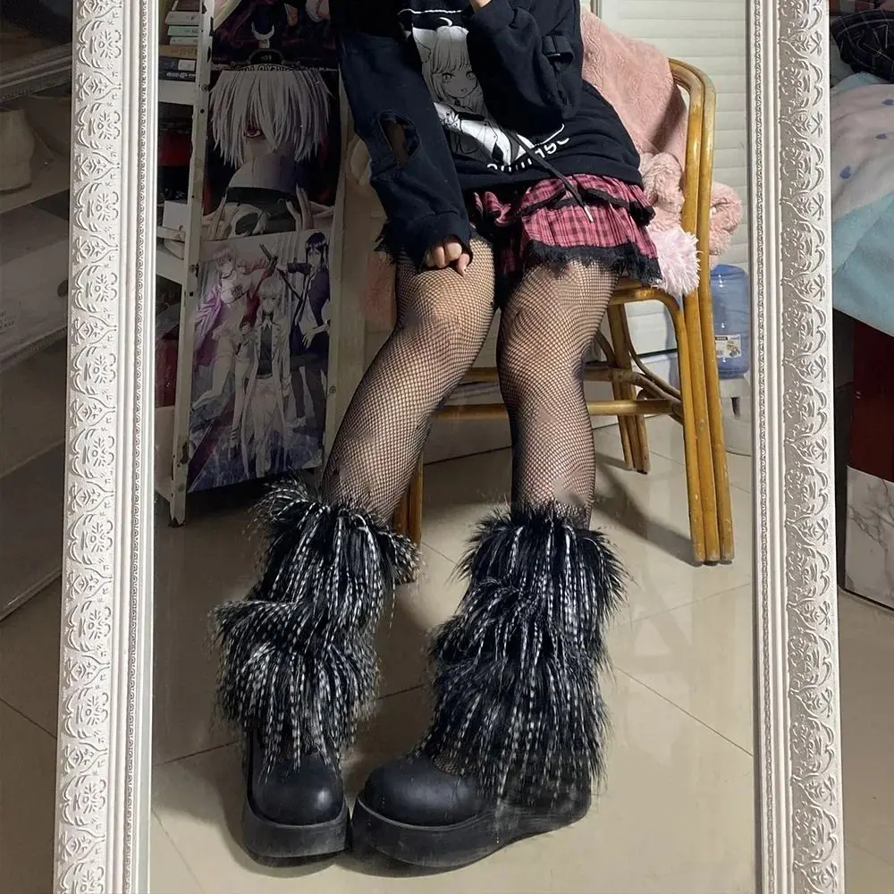 Versatile Winter Faux Fur Leg Warmers Warm Jk Boot Covers Punk Pull-On Foot Warming Covers for Women Girls