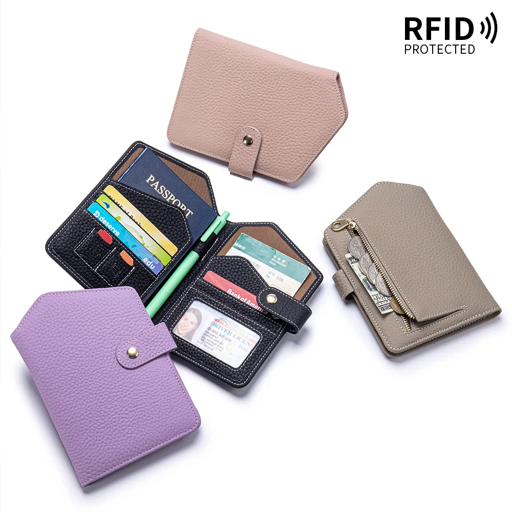 

New Genuine Leather Ultra-thin RFID Passport Holders Women's Flight Clip Bag Portable Multifunctional Card Slot Passport Wallets