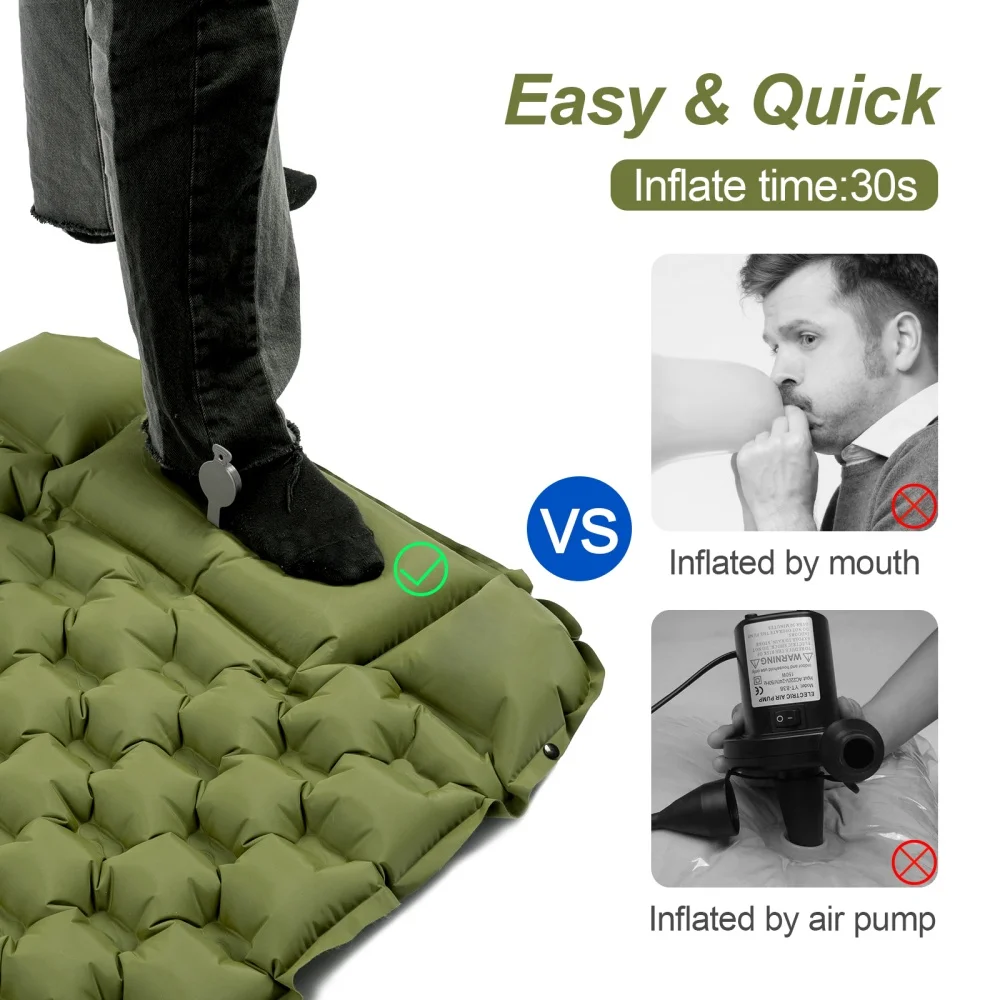 Night Cat Inflatable Sleeping Pads Mat Bed with Pillow Foot Pump for Camping Backpacking Hiking Ultra-Light Compact Comfortable Extendable 77