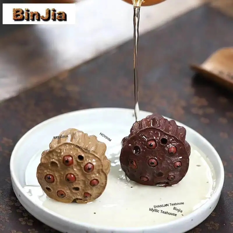 Handmade Shower Head Zisha Tea Pet Yixing Purple Clay Tea Play Figurine Toys Good Luck Sculpture Crafts Tea Table Accessories