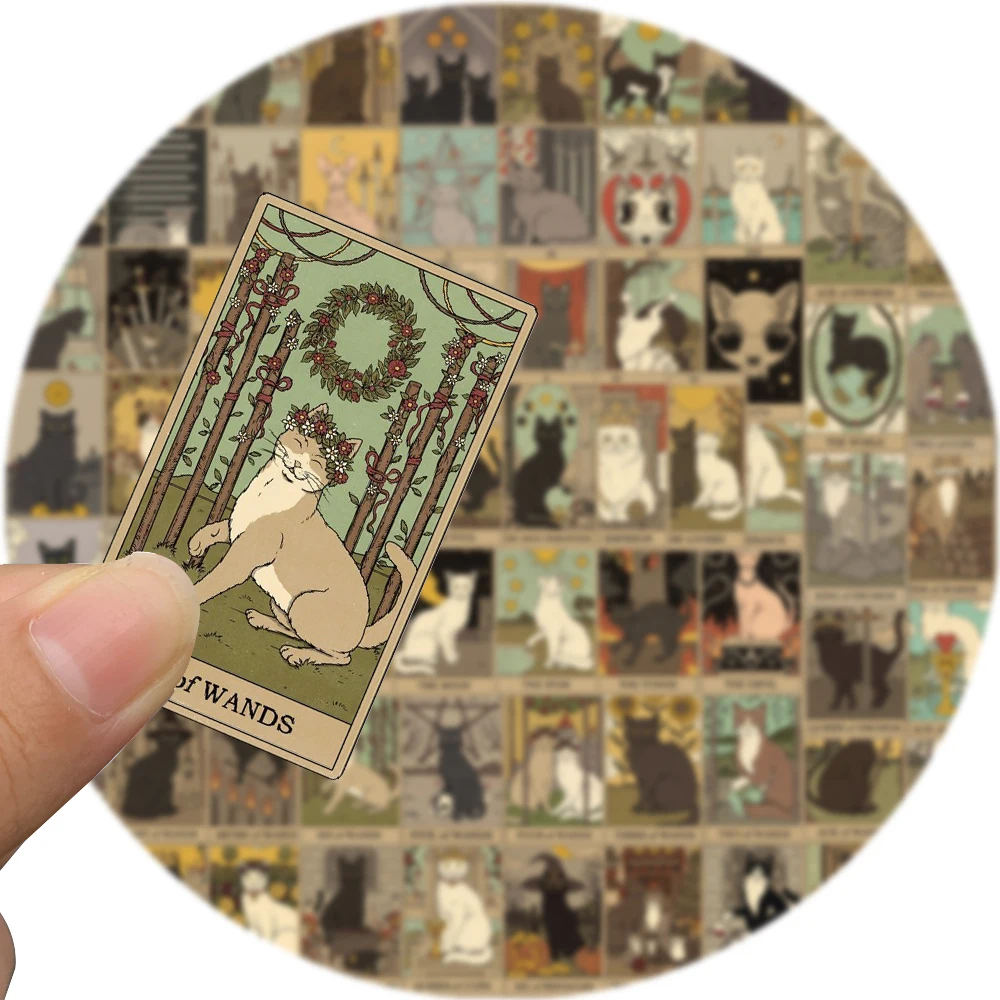 72PCS Cat Tarot Cards Stickers Cartoon Mystery Divination Motorcycle Luggage DIY Laptop Bicycle Skateboard Guitar PVC Painting