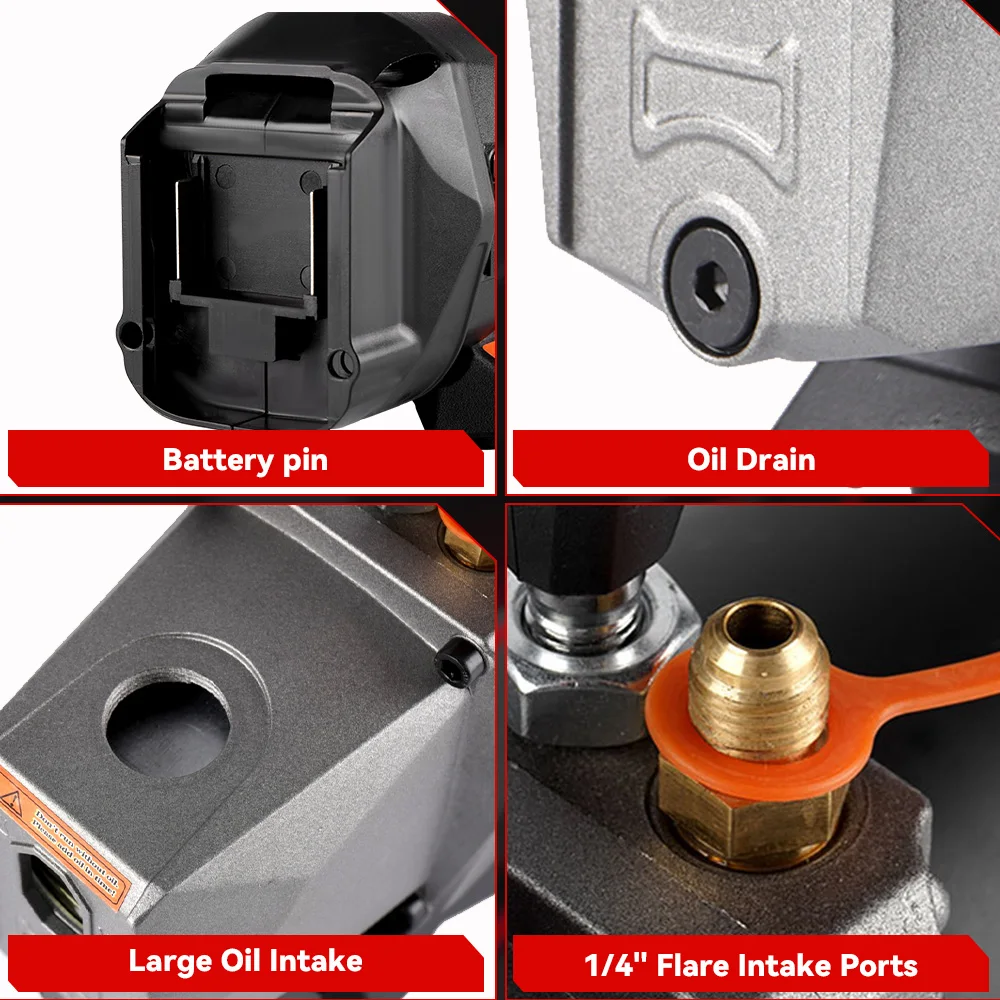 ONEVAN Akku-Vakuumpumpe 2,5 CFM – 1/10 HP Unterdruckpumpe Für Klima, Kältemittel & Vakuumierarbeiten (ohne Akku