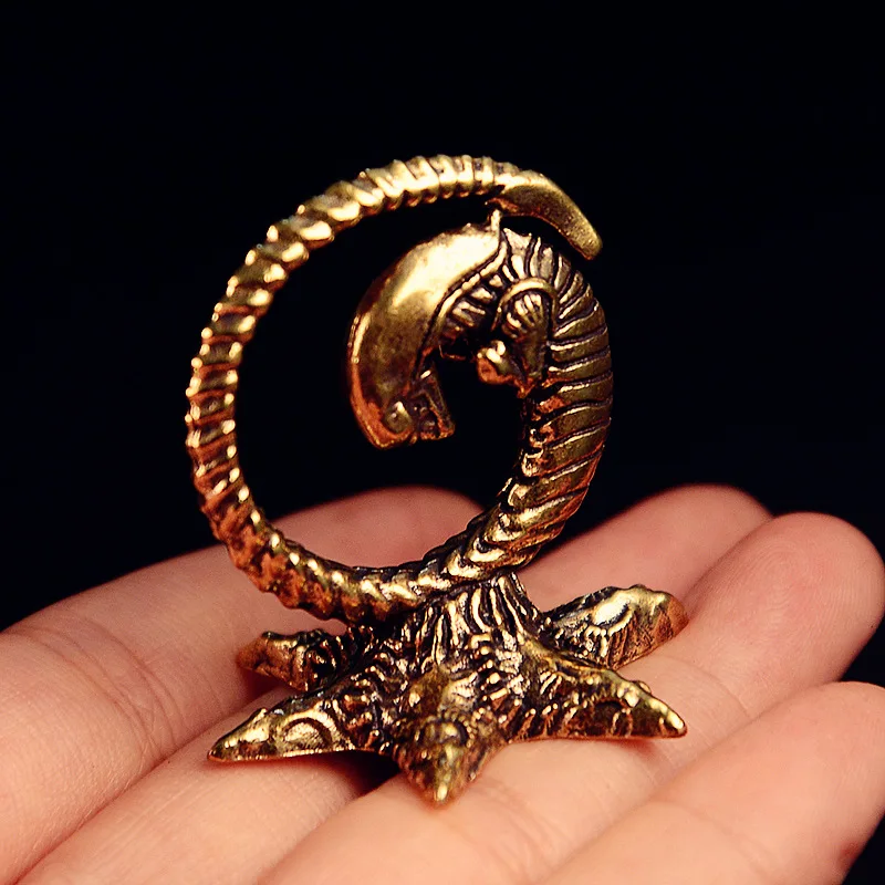 Vintage Solid Brass Reclining Alien Dragon Figurine Retro Decor, Desktop Ornament for Home/Office, Collectible Art & Unique Gift