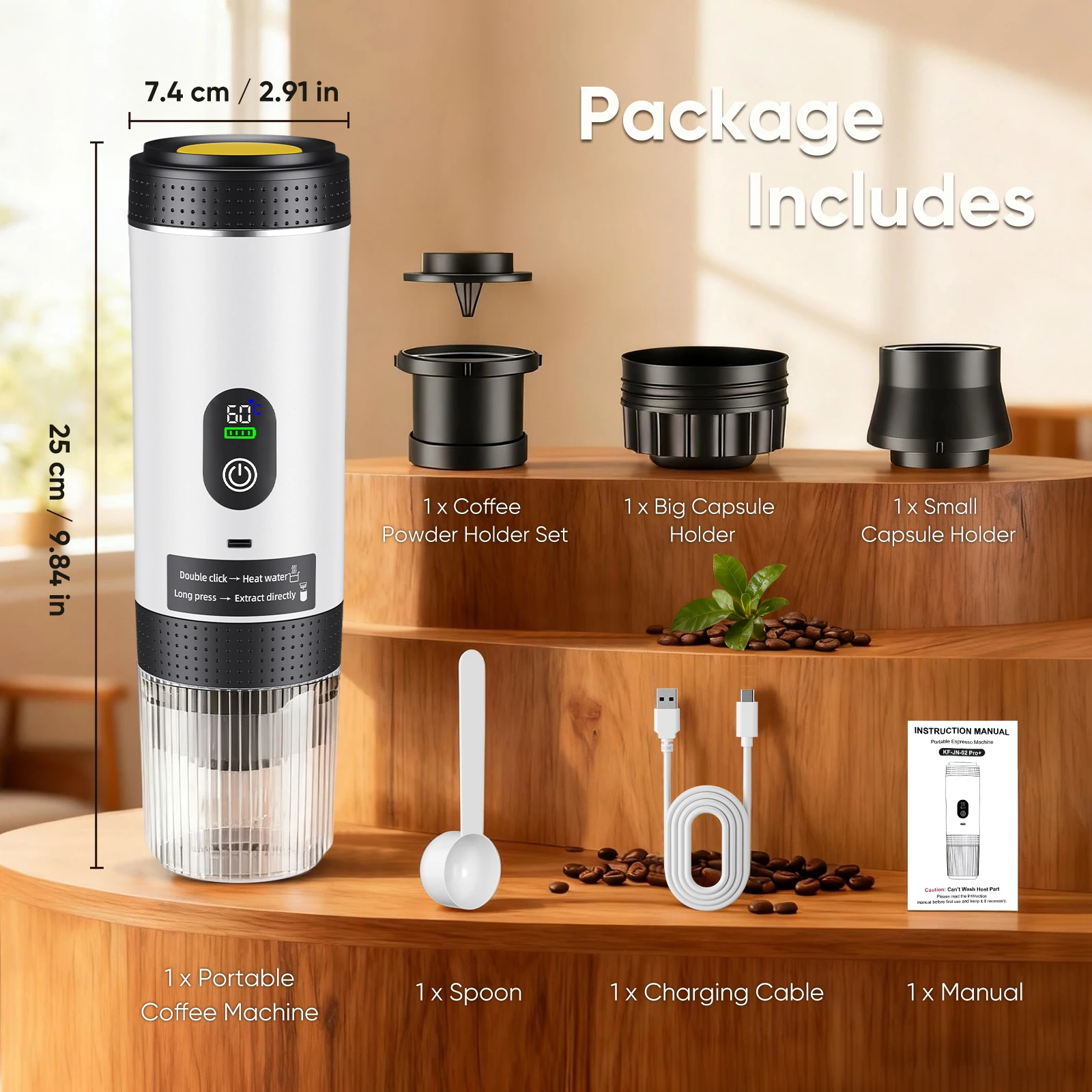 Draagbare espressomachine met digitaal display 3-in-1 capsulekoffiezetapparaat voor auto, thuis, kantoor, camping koffiezetapparaat