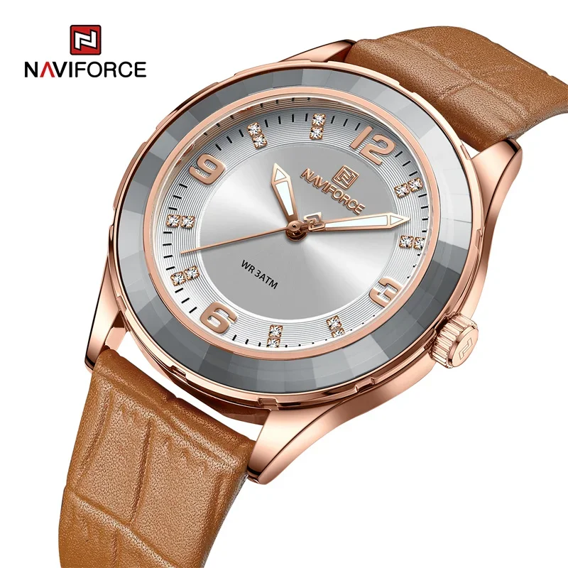 NAVIFORCE Brand High Quality Quartz Watch Leather Strap Waterproof Casual Women Wristwatch Elegant Female Clock Relogio Feminino