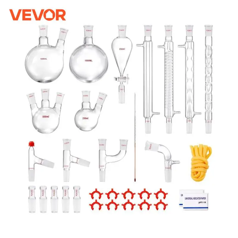 VEVOR Lab Distillation Kit 32pcs Set Glassware Distillation Kit with 24/40 Joint 1000ml Essential Oil Distillation Apparatus kit