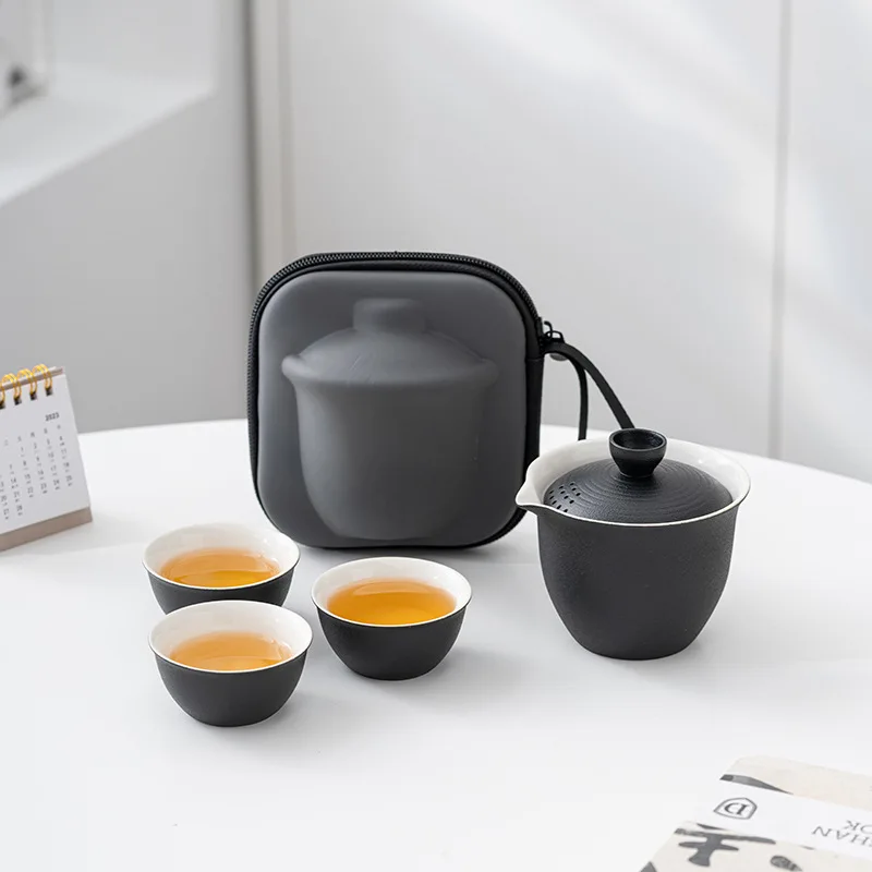 Ceramic Travel Tea Set Portable Kung Fu Tea Gift Box For Business Corporate Event Outdoor Camping Home Office
