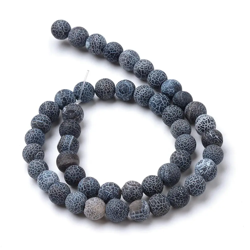 Dyed Agate Bead Strands Frosted Style Round Black 8mm Hole: 1mm 48pcs/strand 14 inch
