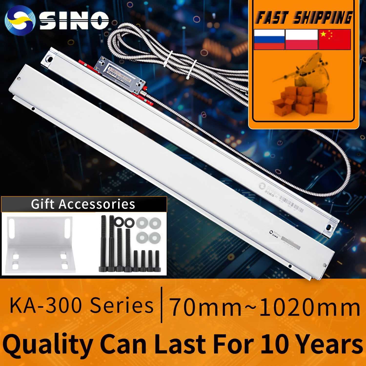 SINO KA300 High-Precision Linear Scales 5μm Accuracy 5V TTL Optical Ruler Stroke Length 620/670/770/820/870/920/970/1020mm