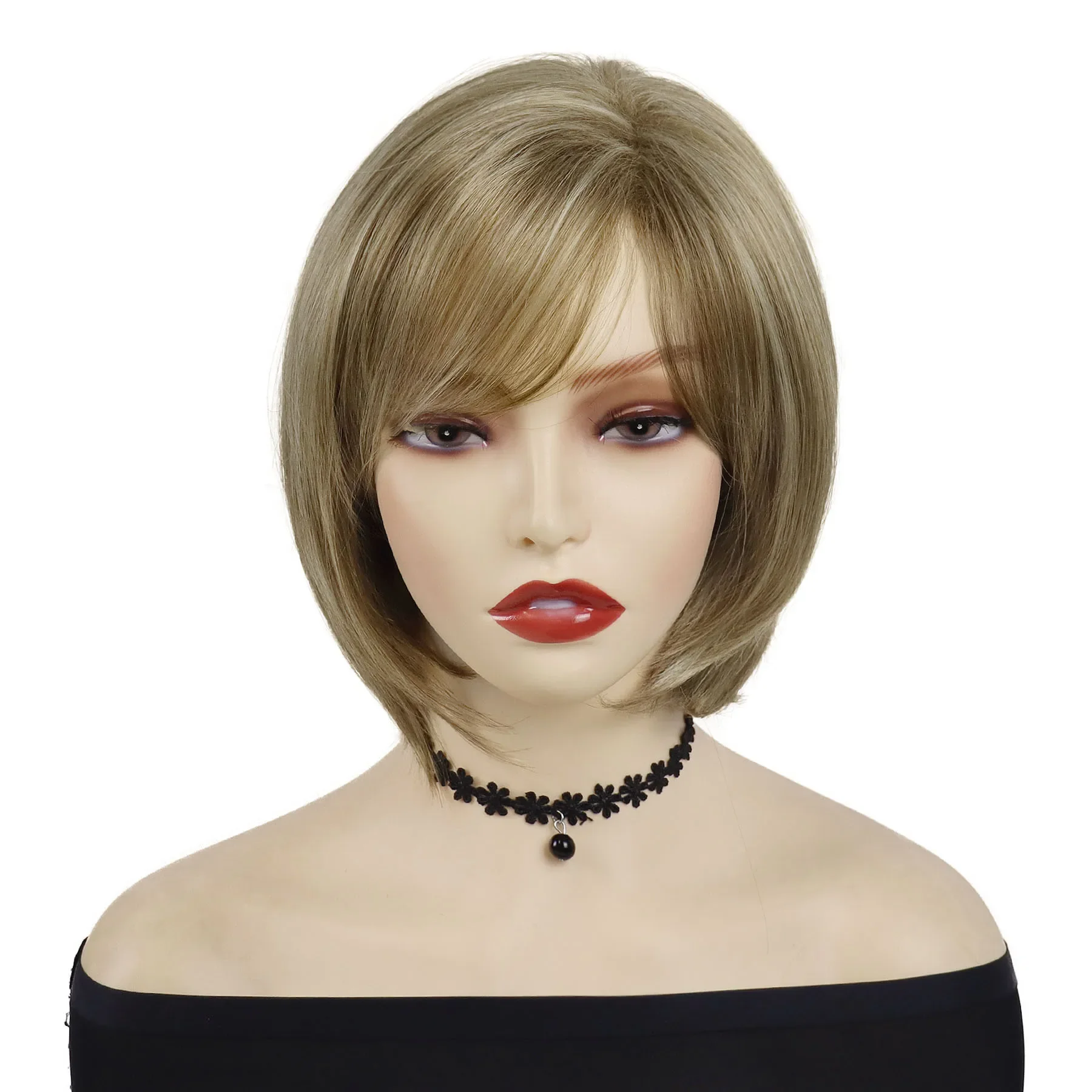 Synthetic Mixed Blonde Wigs for Women Short Haircuts The Bobs Wig with Bangs Natural Hairstyles Mom Wig Gift Costume Daily Party