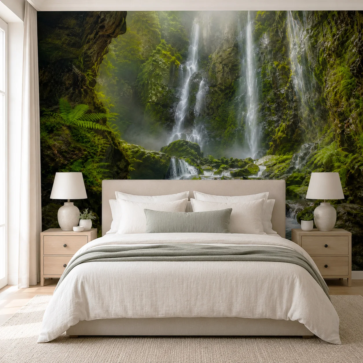 Custom Tropical Waterfall Wallpaper Mural Green Jungle Nature Living Room Wall Decor Non Self Adhesive Requires Glue