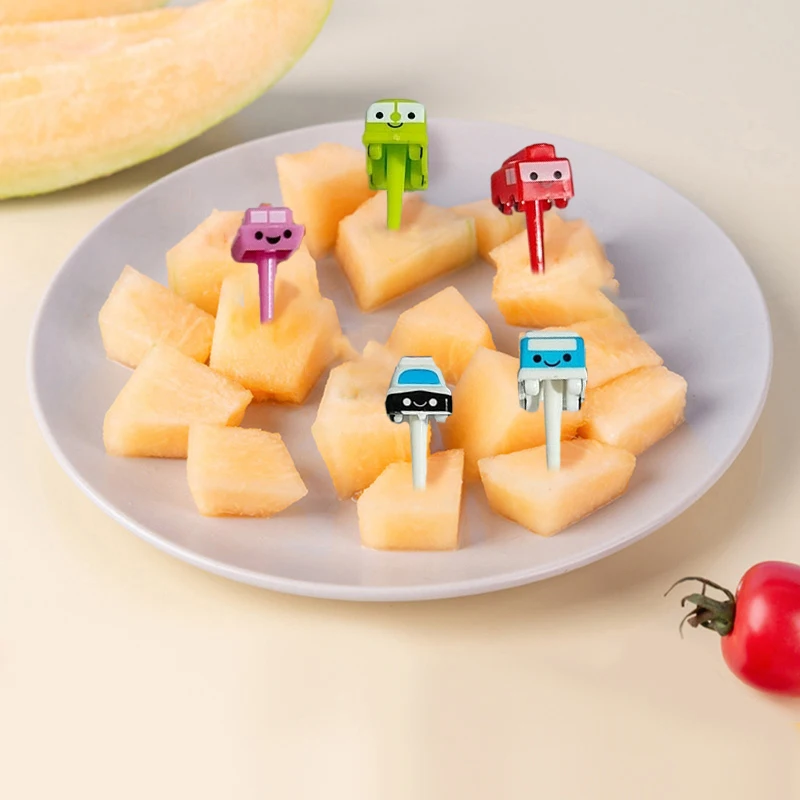 [F] Car Airplane Food Fruit Pick Fork Food Grade Plastic Mini Kids Cake Fruit Toothpick Bento Lunch Box Decor Fork Dessert Fork