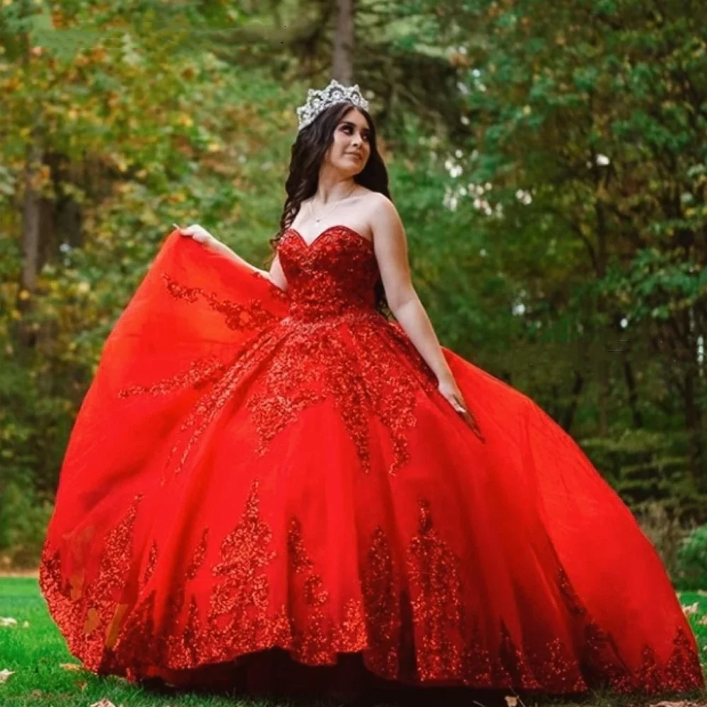 

Angelsbridep Sparkly Red Sequined Appliques Ball Gown 15 Year Old Quinceanera Dresses Prom Party Dress Vestidos De Fiesta