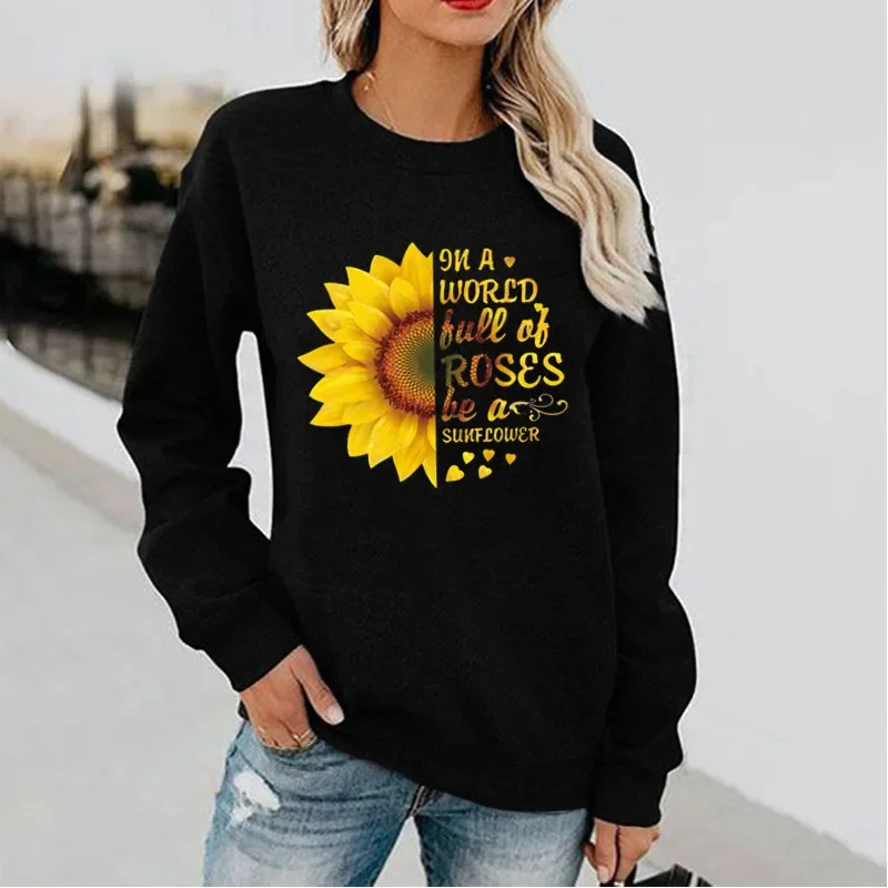 

Sunflower Fun Print Long Sleeve Hoodless Crewneck Hoodie Streetwear Women Sweatshirt Sweatshirts Aesthetic