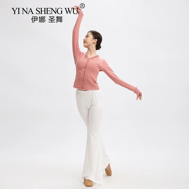Elegantes Ballett-Tanzoberteil für Damen, langärmeliges Trikot, klassisches Übungsshirt, Weiß, Schwarz, zeitgenössisches Performance-Kostüm