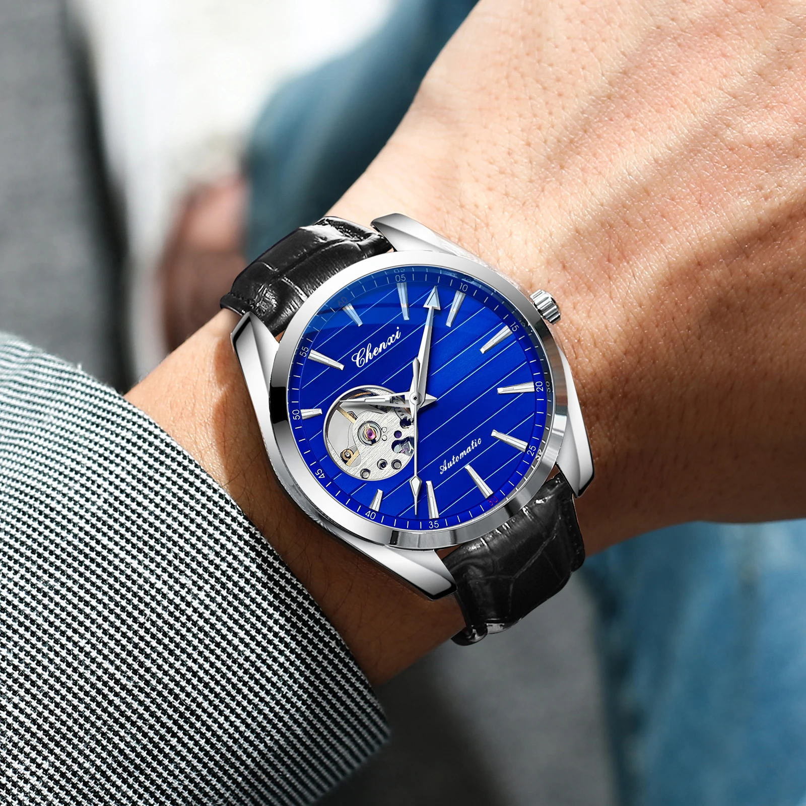 CHENXI 8806 New Leather Hollow Out Automatic Men's Luminous