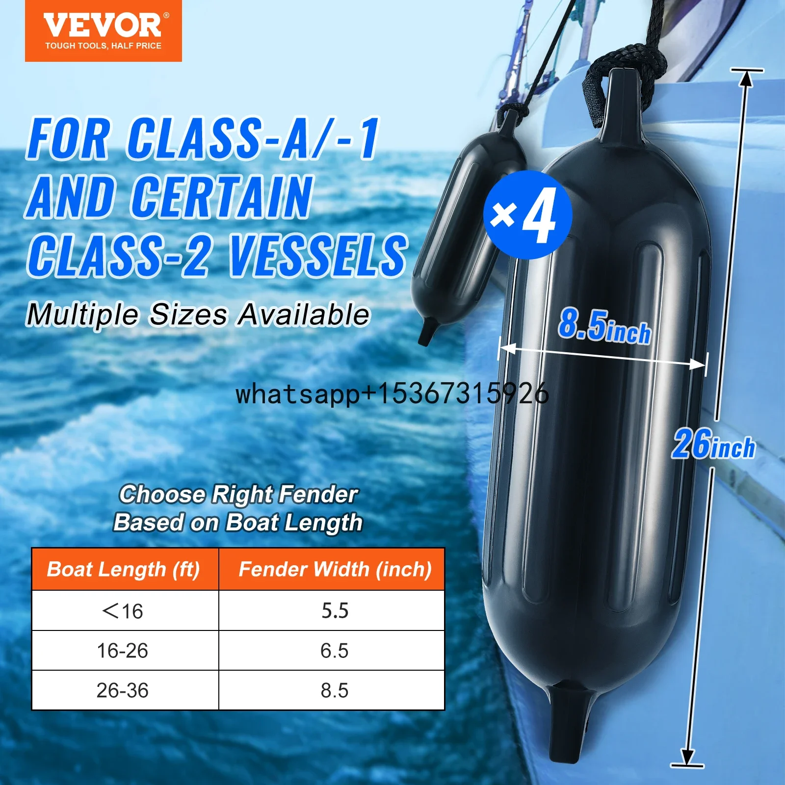 VEVOR Boat Fenders Boat Bumpers for Docking Inflatable Ribbed Fender with Center Hole Air Pump 4 Needles 4 Ropes and Storage Bag