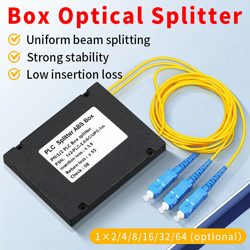 SC/APC SC/UPC Fiber Optic Splitter 1x2/1x4/1x8/1x16 Single Mode Simplex PLC Optical Fiber Splitter Box Stye Optical Splitter
