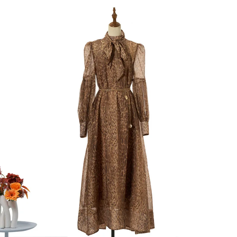 Ele Long Sve imprimé Maxi Dr col montant lanterne Sve t-shirt couleurs taille haute velours matériel décontracté femmes Dr