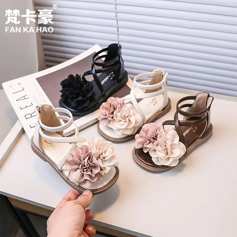 

Kawaii Casual Shoe Childrens Shoes Girls Sandals Summer New Korean Style Flower Princess Shoes Little Girl Roman Sandals Leisure