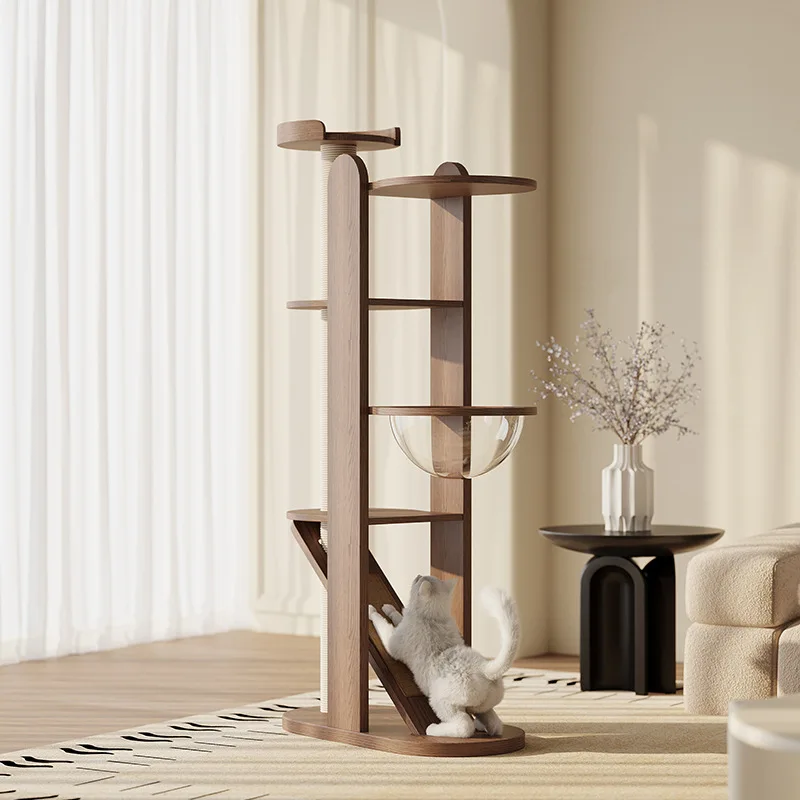 Solid wood cat game tower with large scratch column