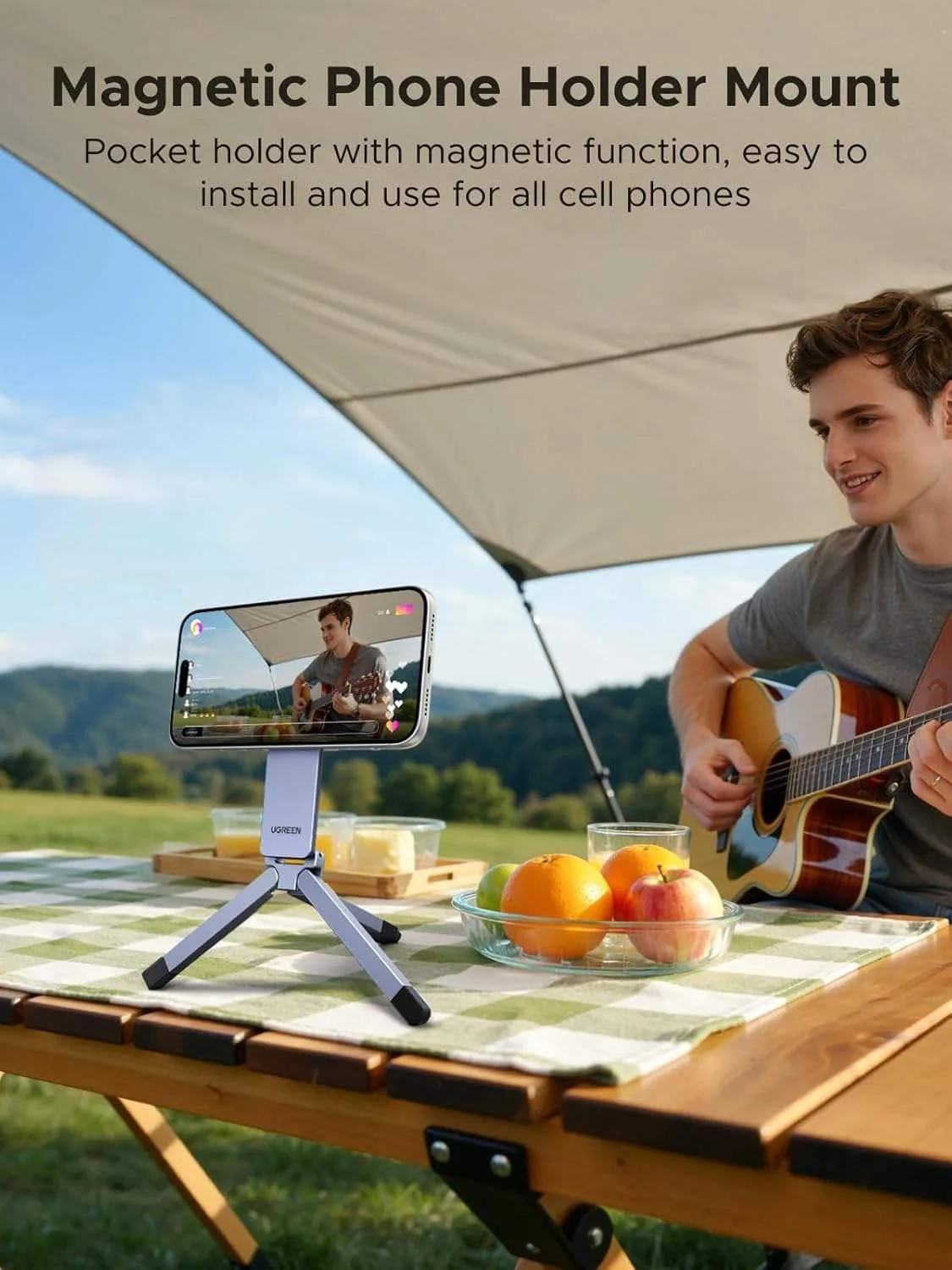 UGREEN Magnetic Selfie Phone Holder Stand Portable Pocket Phone Tripod Travel Essentials Flexible Hands-Free Phone Mount Stand