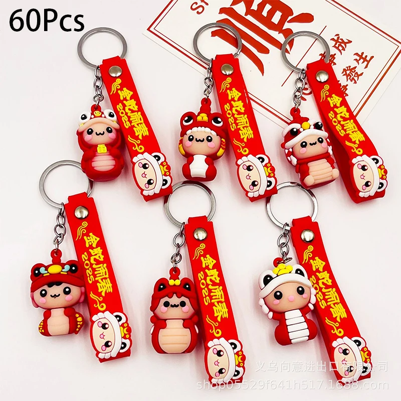 60 Pieces 2025 Year Of Snake Pendant Chinese Zodiac Lucky Keychain Creative Key Ring Women Men Bag Charm Accessories Gift