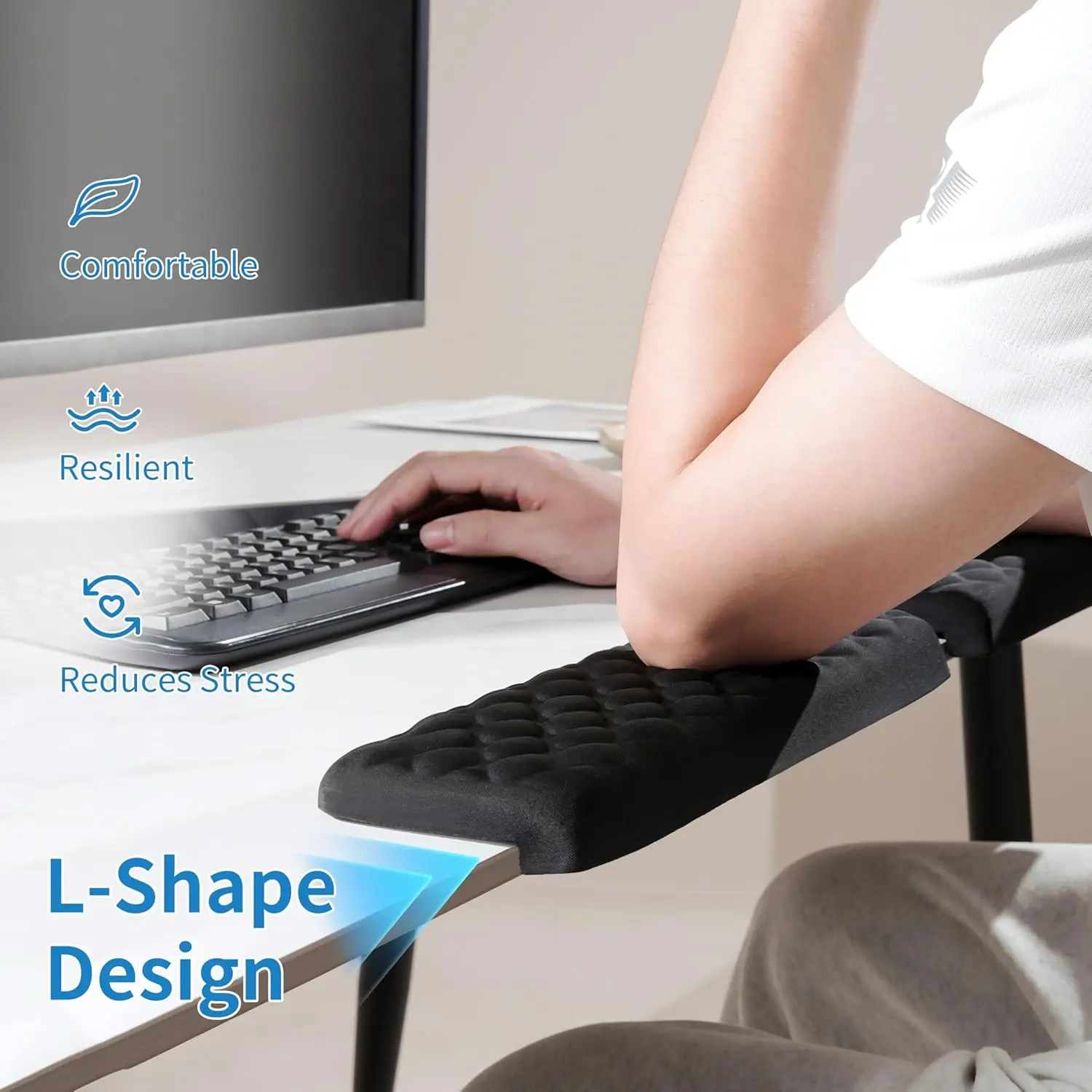 2 Pack L-Shaped Memory Foam Elbow Pillow Ergonomic Desk Edge Cushion Keyboard Wrist Rest Pad Desk Elbow Pads for Gaming & Office